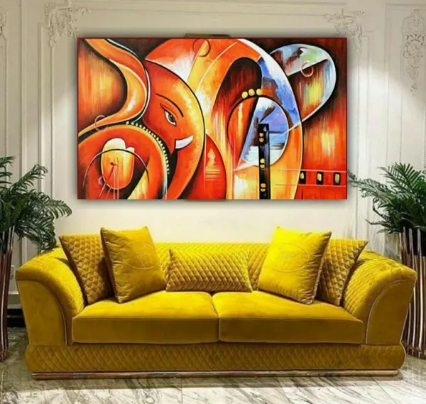 Multicolour_Beautiful_Ganesha_Paintings_Abstract_Art_Canvas_Wall_Art_For_Living_Room_Big_Size_(With_Wooden_Framing)_(48_By_24_Inches)