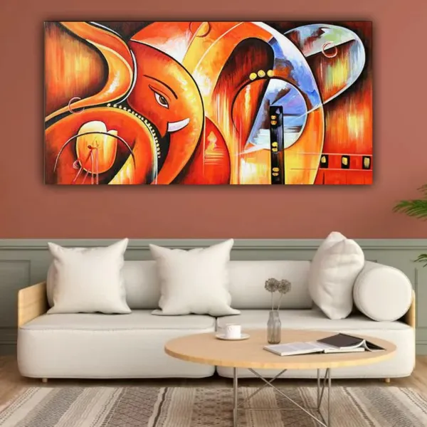 Multicolour_Beautiful_Ganesha_Paintings_Abstract_Art_Canvas_Wall_Art_For_Living_Room_Big_Size_(With_Wooden_Framing)_(48_By_24_Inches)