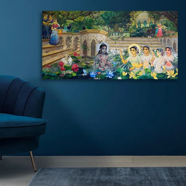 Multicolour_Lord_Krishna_Painting_Canvas_Wall_Frame_Wall_Decor,_Big_Size_Canvas_Painting_With_Frame_|_Canvas_Painting_|_Lord_Krishna_With_Gopis_Painting_(Ready_To_Hang)_(48_By_24_Inches)