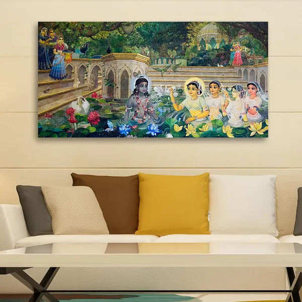 Multicolour_Lord_Krishna_Painting_Canvas_Wall_Frame_Wall_Decor,_Big_Size_Canvas_Painting_With_Frame_|_Canvas_Painting_|_Lord_Krishna_With_Gopis_Painting_(Ready_To_Hang)_(48_By_24_Inches)