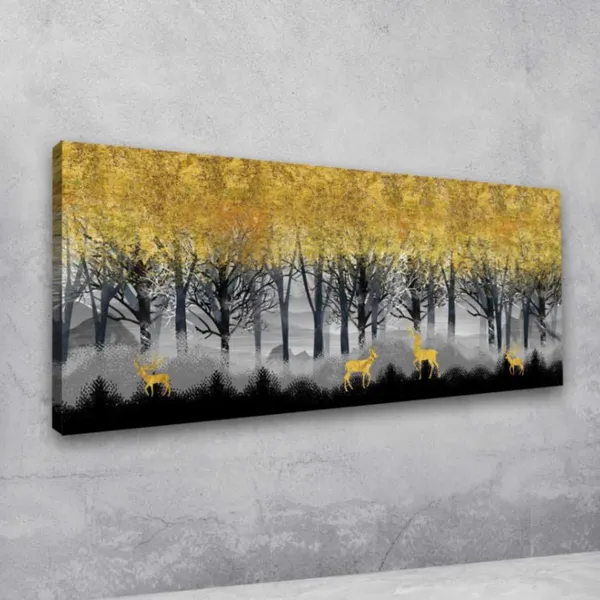Multicolour_Beautiful_Landscape_Golden_Deers_In_Dark_Forest_Canvas_Painting_Wall_Frame_Wall_Decor_For_Living_Room_|_Modern_Art_Canvas_Painting_(Ready_To_Hang)_(60_By_30_Inches)