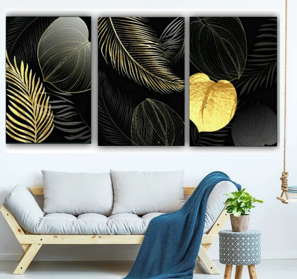 Multicolour_Beautiful_Modern_Art_Abstract_Designs_Tropical_Leaves_Canvas_Painting_Multiple_Frames_For_Living_Room_|_Wall_Art_(Set_Of_3)_(12_By_18_Inches_Each)