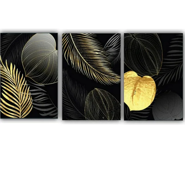 Multicolour_Beautiful_Modern_Art_Abstract_Designs_Tropical_Leaves_Canvas_Painting_Multiple_Frames_For_Living_Room_|_Wall_Art_(Set_Of_3)_(12_By_18_Inches_Each)