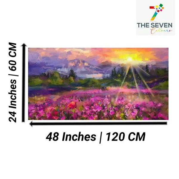 Multicolour_Beautiful_Sunrise_In_Flower_Field_And_Mountains_Landscape_Abstract_Modern_Wall_Art_Decor_Big_Large_Size_Paintings_For_Living_Room_(48_By_24_Inches)_(With_Frame)