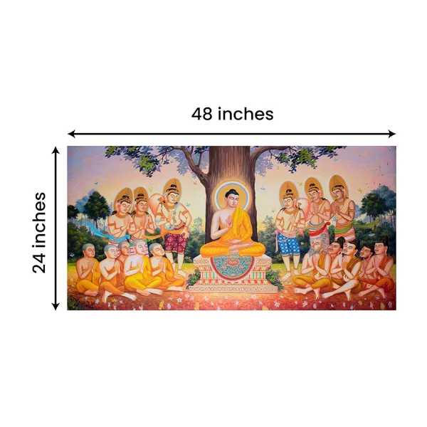 Multicolour_Beautiful_Lord_Buddha_Painting_Canvas_Wall_Frame_Wall_Decor,_Big_Large_Size_Canvas_Painting_Frame_|_Buddha_Painting_Under_Bodhi_Tree_(Ready_To_Hang)_(48_By_24_Inches)