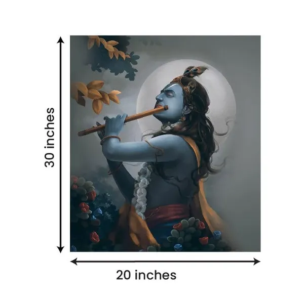 Multicolour_Beautiful_Landscape_Lord_Krishna_With_Flute_Full_Moon_Canvas_Painting_Wall_Frame_Wall_Decor_For_Living_Room,_Modern_Art_Painting_(Ready_To_Hang)_(20_By_30_Inches)