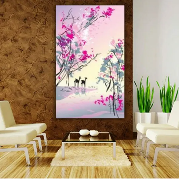 Multicolour_Beautiful_Deer_In_Forest_Paintings_Modern_Wall_Art_Decor_Canvas_Paintings_For_Living_Room_|_Bedroom_|_Home_Decoration_(With_Frame)_(24_By_48_Inches_|_60_By_120_Cm)