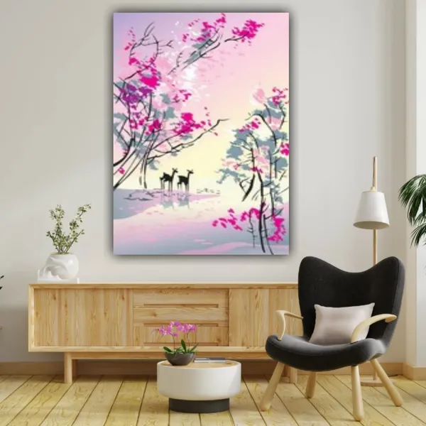 Multicolour_Beautiful_Deer_In_Forest_Paintings_Modern_Wall_Art_Decor_Canvas_Paintings_For_Living_Room_|_Bedroom_|_Home_Decoration_(With_Frame)_(24_By_48_Inches_|_60_By_120_Cm)