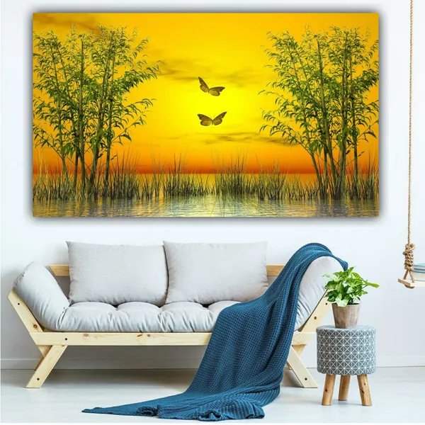 Multicolour_Beautiful_Sunrise_Landscape_Butterfly_Canvas_Painting_Big_Large_Size_For_Living_Room_|_Bedroom_|_Office_Walls_|_Home_Decoration_(With_Frame)_(18_By_24_Inches)