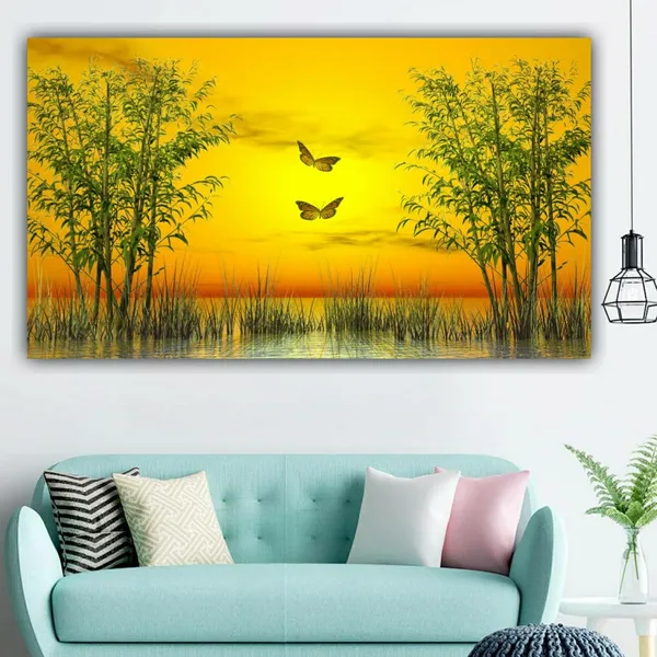 Multicolour_Beautiful_Sunrise_Landscape_Butterfly_Canvas_Painting_Big_Large_Size_For_Living_Room_|_Bedroom_|_Office_Walls_|_Home_Decoration_(With_Frame)_(18_By_24_Inches)