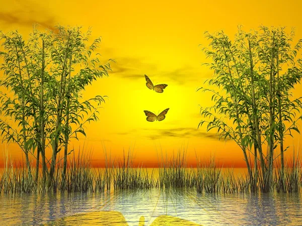 Multicolour_Beautiful_Sunrise_Landscape_Butterfly_Canvas_Painting_Big_Large_Size_For_Living_Room_|_Bedroom_|_Office_Walls_|_Home_Decoration_(With_Frame)_(18_By_24_Inches)