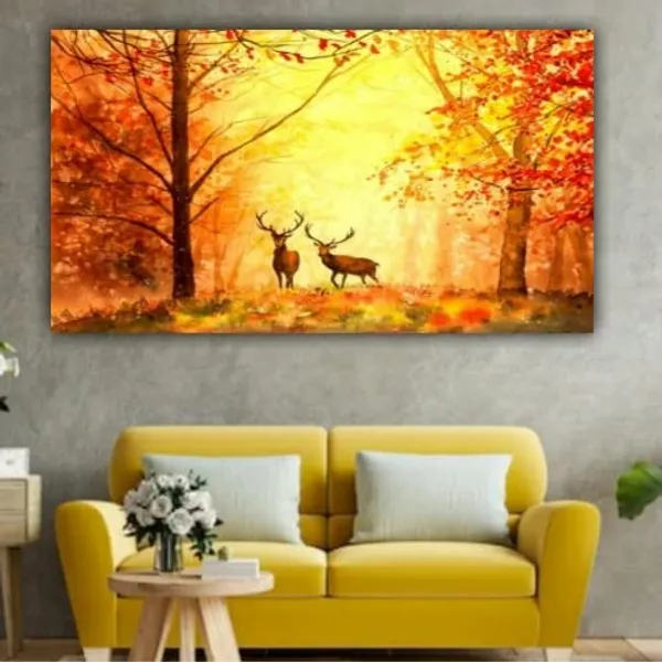 Multicolour_Deer_In_Autumn_Forest_Abstract_Modern_Art_Canvas_Wall_Paintings_For_Living_Room_Big_Size|_Drawing_Room_|_Home_|_Bedroom_(With_Wooden_Framing)_(60_By_30_Inches)