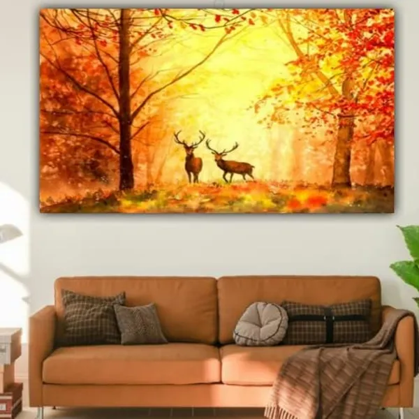 Multicolour_Deer_In_Autumn_Forest_Abstract_Modern_Art_Canvas_Wall_Paintings_For_Living_Room_Big_Size|_Drawing_Room_|_Home_|_Bedroom_(With_Wooden_Framing)_(60_By_30_Inches)