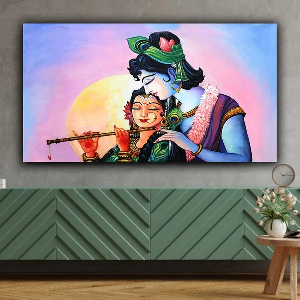 Multicolour_Radha_Krishan_Paintings_Beautiful_Canvas_Radha_Krishan_Under_Full_Moon_Painting_For_Living_Room_Big_Size_(48_By_24_Inches)_(With_Frame)