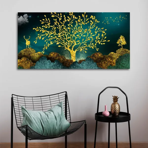 Multicolour_Landscape_Canvas_Painting_Wall_Frame_Wall_Decor,_Deers_On_Mountain_|_Big_Large_Size_Canvas_Painting_With_Frame_|_Canvas_Painting_(Ready_To_Hang)_(48_By_24_Inches)