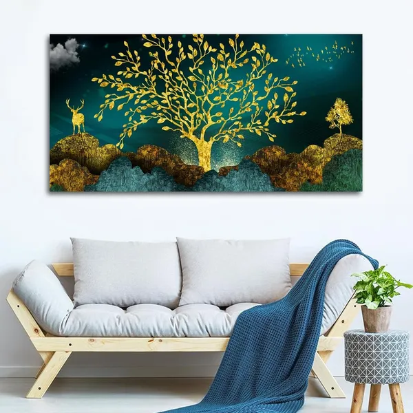Multicolour_Landscape_Canvas_Painting_Wall_Frame_Wall_Decor,_Deers_On_Mountain_|_Big_Large_Size_Canvas_Painting_With_Frame_|_Canvas_Painting_(Ready_To_Hang)_(48_By_24_Inches)