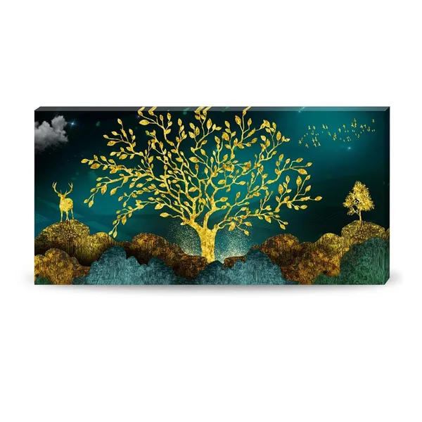 Multicolour_Landscape_Canvas_Painting_Wall_Frame_Wall_Decor,_Deers_On_Mountain_|_Big_Large_Size_Canvas_Painting_With_Frame_|_Canvas_Painting_(Ready_To_Hang)_(48_By_24_Inches)