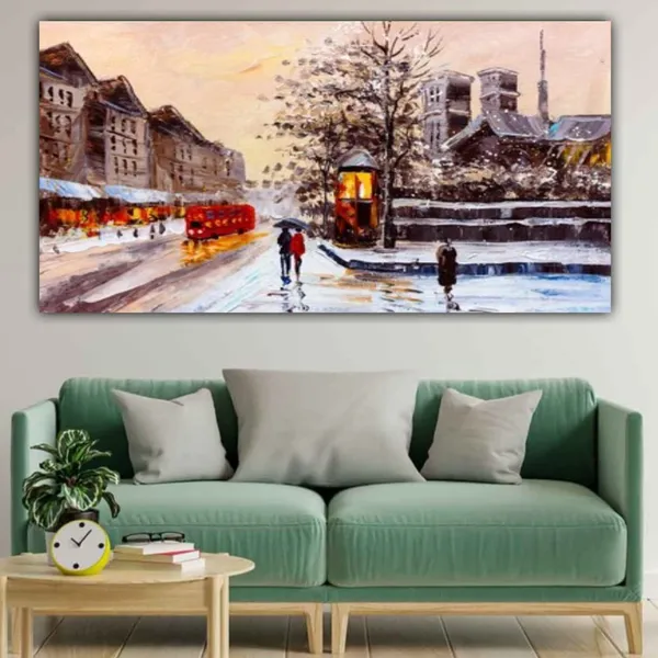 Multicolour_Beautiful_Canvas_Couples_Walking_On_London_Street_Abstract_Painting_For_Living_Room_Wall_Decoration_Photo_Frame_Landscape_Paintings_(With_Frame)_(48_By_24_Inches)