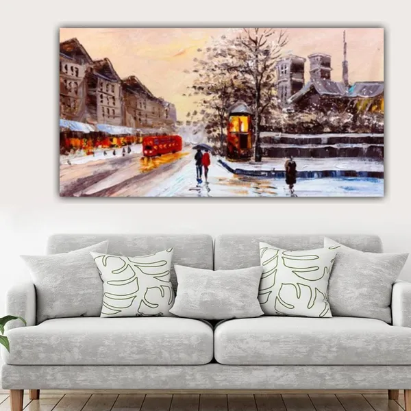Multicolour_Beautiful_Canvas_Couples_Walking_On_London_Street_Abstract_Painting_For_Living_Room_Wall_Decoration_Photo_Frame_Landscape_Paintings_(With_Frame)_(48_By_24_Inches)