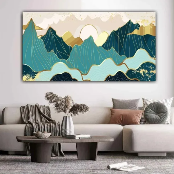 Multicolour_Beautiful_Canvas_Gold_And_Blue_Mountains_Landscape_Painting_For_Living_Room_Wall_Decoration_Big_Size_Large_Photo_Frame_Modern_Art_(With_Frame)_(48_By_24_Inches_|_120_By_60_Cm)