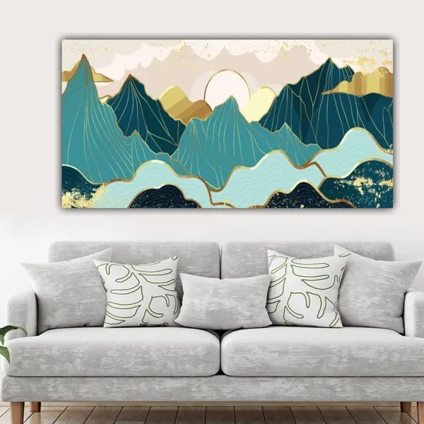 Multicolour_Beautiful_Canvas_Gold_And_Blue_Mountains_Landscape_Painting_For_Living_Room_Wall_Decoration_Big_Size_Large_Photo_Frame_Modern_Art_(With_Frame)_(48_By_24_Inches_|_120_By_60_Cm)
