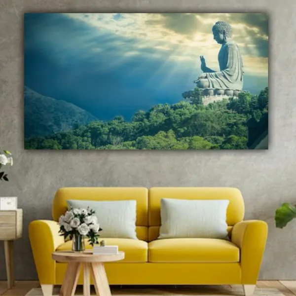 Multicolour_Beautiful_Wall_Art_Buddha_Statue_Canvas_Painting_For_Living_Room_(With_Frame)_(36_By_24_Inches)
