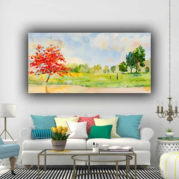 Multicolour_Beautiful_Landscape_Colourful_Trees_Abstract_Modern_Art_Canvas_Painting_For_Living_Room_|_Bedroom_Big_Size_Paintings_(With_Wooden_Frame)_(48_By_24_Inches)