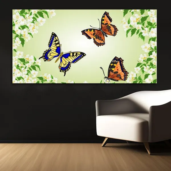 Multicolour_Beautiful_Abstract_Painting_Of_Butterflies_On_Flowers_Canvas_Painting_Wall_Frame_Wall_Decor_For_Living_Room_(Ready_To_Hang)_(48_By_24_Inches)