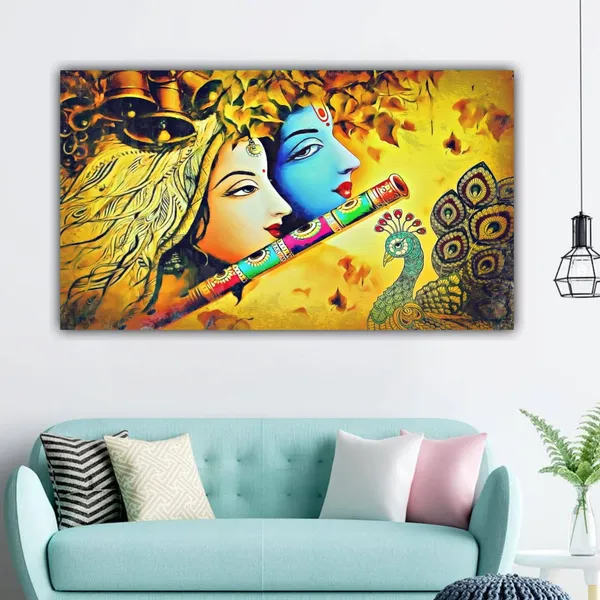 Multicolour_Beautiful_Madhubani_Radha_Krishna_Painting_With_Frame_For_Living_Room_Wall_Decor_Big_Size_Large_Photo_Home_Decoration_|_Bedroom_|_Office_Walls_(48_By_24_Inches)