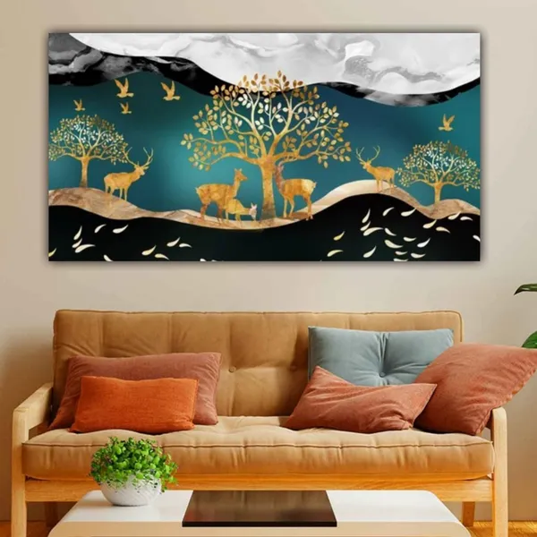 Multicolour_Beautiful_Canvas_Landscape_Paintings_Deer_And_Trees_Abstract_Modern_Wall_Art_Decor_Painting_Frame_For_Living_Room_|_Bedroom_(With_Wooden_Frame)_(60_By_30_Inches)