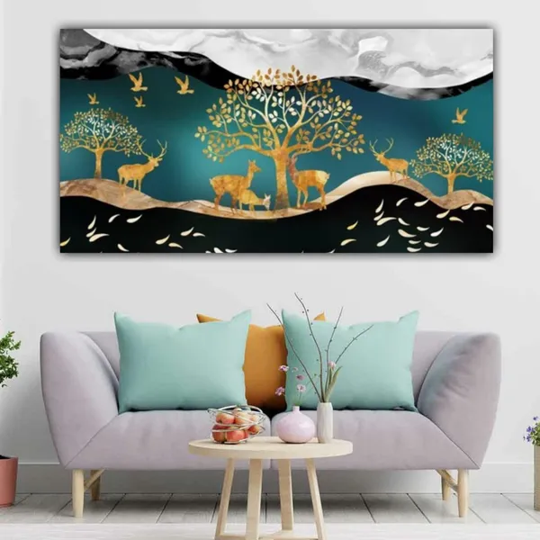 Multicolour_Beautiful_Canvas_Landscape_Paintings_Deer_And_Trees_Abstract_Modern_Wall_Art_Decor_Painting_Frame_For_Living_Room_|_Bedroom_(With_Wooden_Frame)_(60_By_30_Inches)