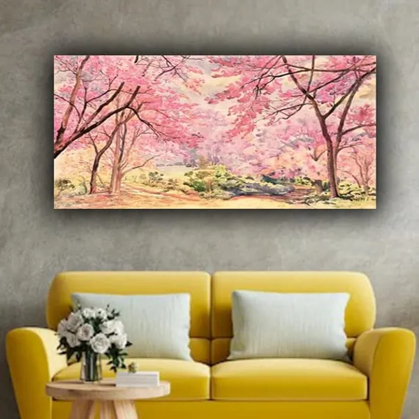 Multicolour_Beautiful_Canvas_Paintings_Landscape_Pink_Floral_Trees_Frame_Large_Size_For_Living_Room_|_Bedroom_(With_Wooden_Frame)_(60_By_30_Inches)