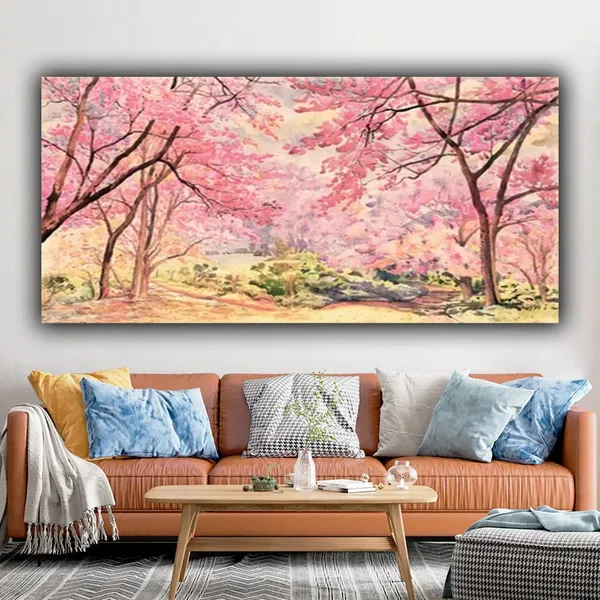 Multicolour_Beautiful_Canvas_Paintings_Landscape_Pink_Floral_Trees_Frame_Large_Size_For_Living_Room_|_Bedroom_(With_Wooden_Frame)_(60_By_30_Inches)