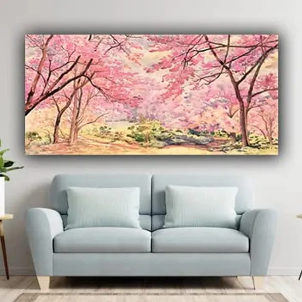 Multicolour_Beautiful_Canvas_Paintings_Landscape_Pink_Floral_Trees_Frame_Large_Size_For_Living_Room_|_Bedroom_(With_Wooden_Frame)_(60_By_30_Inches)