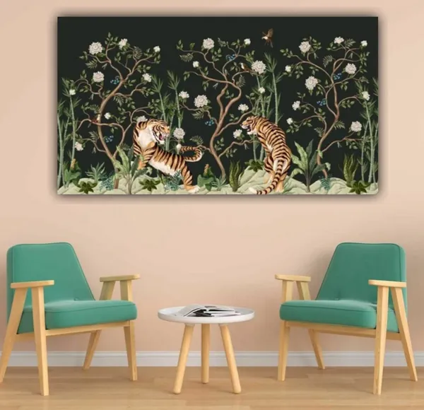Multicolour_Beautiful_Tigers_In_Forest_Landscape_Paintings_Canvas_Abstract_Modern_Wall_Art_Decor_Big_Large_Size_Paintings_For_Living_Room_(With_Wooden_Frame)_(60_By_30_Inches)