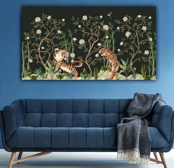 Multicolour_Beautiful_Tigers_In_Forest_Landscape_Paintings_Canvas_Abstract_Modern_Wall_Art_Decor_Big_Large_Size_Paintings_For_Living_Room_(With_Wooden_Frame)_(60_By_30_Inches)