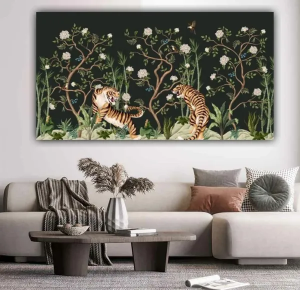 Multicolour_Beautiful_Tigers_In_Forest_Landscape_Paintings_Canvas_Abstract_Modern_Wall_Art_Decor_Big_Large_Size_Paintings_For_Living_Room_(With_Wooden_Frame)_(60_By_30_Inches)
