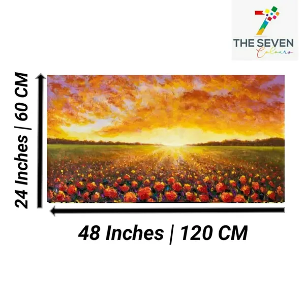 Multicolour_Beautiful_Sunrise_In_Sunflower_Field_Landscape_Painting_Canvas_Abstract_Modern_Wall_Art_Decor_Big_Large_Size_For_Living_Room_(48_By_24_Inches_|_120_B_Y_60_Cm)_(Wooden_Frame)