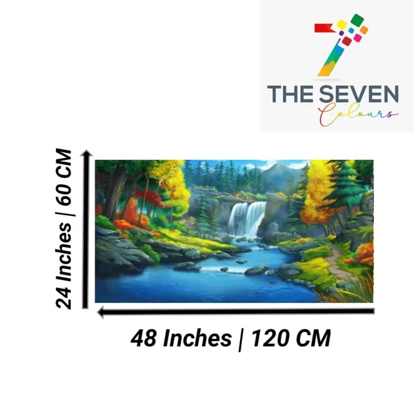 Multicolour_Beautiful_Waterfall_In_A_Forest_Landscape_Painting_Canvas_Modern_Wall_Art_Abstract_Big_Large_Size_Photo_Frame_For_Home_Decor_(With_Frame)_(48_By_24_Inches_|_120_By_60_Cm)