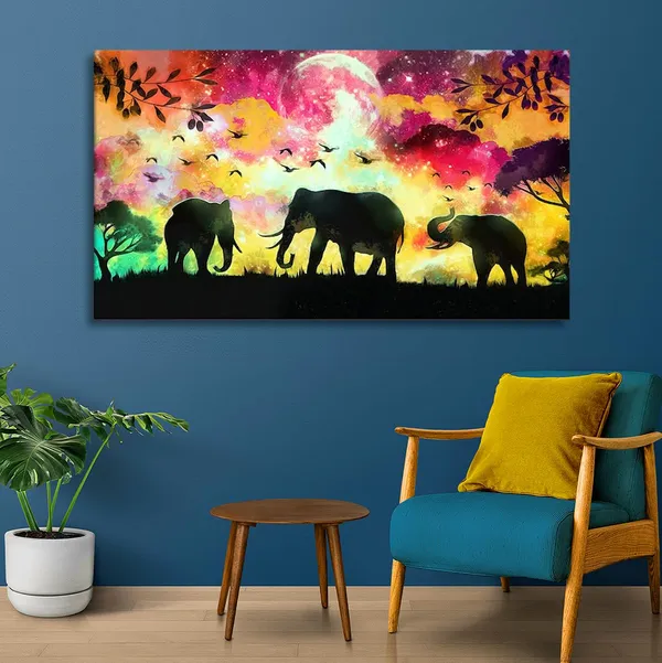 Multicolour_Beautiful_Multi_Colour_Elephant_Canvas_Painting_Wall_Frame_Wall_Decor_|_Modern_Art_Canvas_Painting_(Ready_To_Hang)_(30_By_20_Inches)