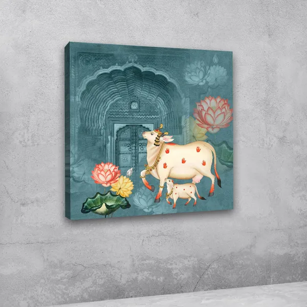 Multicolour_Beautiful_Cow_And_Calf_Canvas_Painting_Wall_Frame_Wall_Decor_For_Living_Room,_Modern_Art_Painting_(Ready_To_Hang)_(24_By_24_Inches)