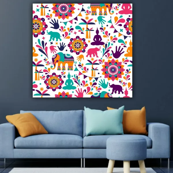 Multicolour_Beautiful_Madhubani_Paintings_Modern_Wall_Art_Decor_Canvas_Painting_For_Living_Room_|_Bedroom_|_Office_Walls_(24_By_24_Inches)_(With_Frame)