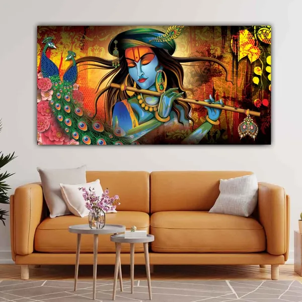 Multicolour_Krishna_Painting_Playing_Flute_Canvas_Wall_Art_Painting_For_Wall_Decoration_(With_Wooden_Framing)(36_By_24_Inches)