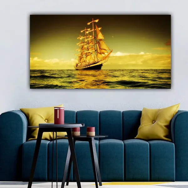 Multicolour_Sailing_Ship_In_Beautiful_Sunset_Canvas_Paintings_For_Living_Room_|_Bedroom_|_Office_Wall_(With_Frame)_(24_By_48_Inches)