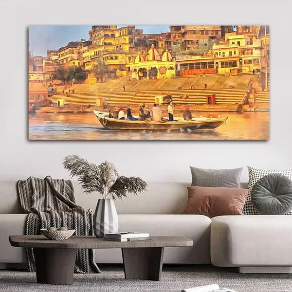 Multicolour_Ganga_Ghat_Canvas_Painting_Frame_Wall_Decor,_Varanasi_Ganga_Ghat_Wall_Frame_|_Big_Large_Size_Wall_Painting_Frame_|_Canvas_Painting_(Ready_To_Hang)_(48_By_24_Inches)