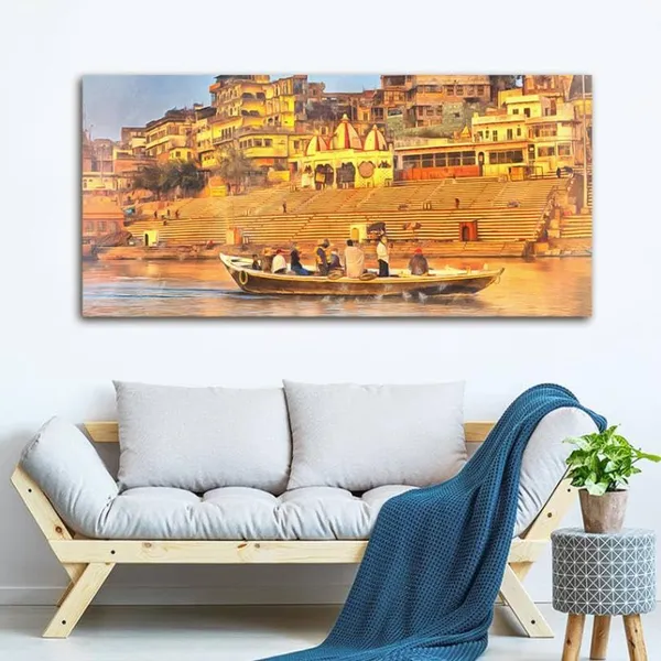 Multicolour_Ganga_Ghat_Canvas_Painting_Frame_Wall_Decor,_Varanasi_Ganga_Ghat_Wall_Frame_|_Big_Large_Size_Wall_Painting_Frame_|_Canvas_Painting_(Ready_To_Hang)_(48_By_24_Inches)