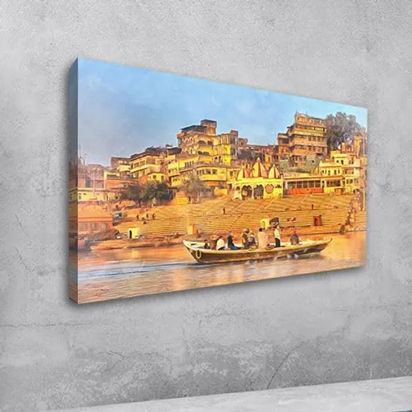 Multicolour_Ganga_Ghat_Canvas_Painting_Frame_Wall_Decor,_Varanasi_Ganga_Ghat_Wall_Frame_|_Big_Large_Size_Wall_Painting_Frame_|_Canvas_Painting_(Ready_To_Hang)_(48_By_24_Inches)