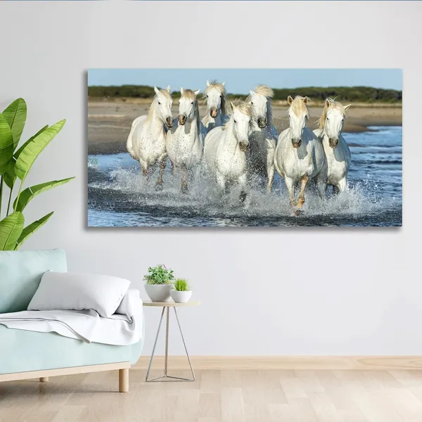 Multicolour_Vastu_Seven_Running_White_Horses_Painting_Canvas_Wall_Frame_Wall_Decor,_Big_Size_Canvas_Painting_With_Frame_|_Canvas_Painting_(Ready_To_Hang)_(48_By_24_Inches)