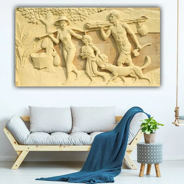 Multicolour_Beautiful_3D_Painting_Of_A_Farmer_Family_Village_Landscape_Canvas_Abstract_Modern_Wall_Art_Decor_Madhubani_Big_Large_Size_Paintings_(With_Wooden_Frame)_(60_By_30_Inches)