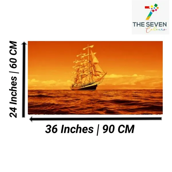 Multicolour_Beautiful_Canvas_Paintings_Sailing_Ship_In_A_Golden_Sunset_For_Living_Room_(With_Frame)_(36_By_24_Inches)